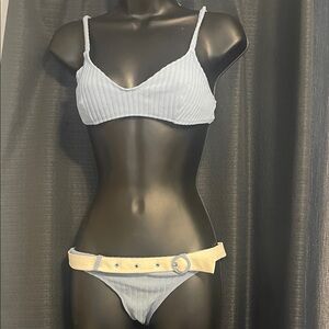 SOLID & STRIPED Light Blue and Cream Bikini